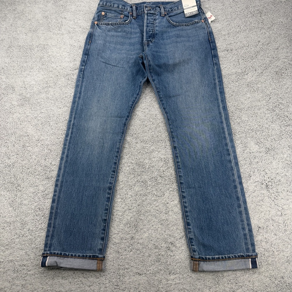 Gap Jeans Mens 32x30 Slim Blue Rigid Selvedge Button Fly 5 Pocket Faded Straight